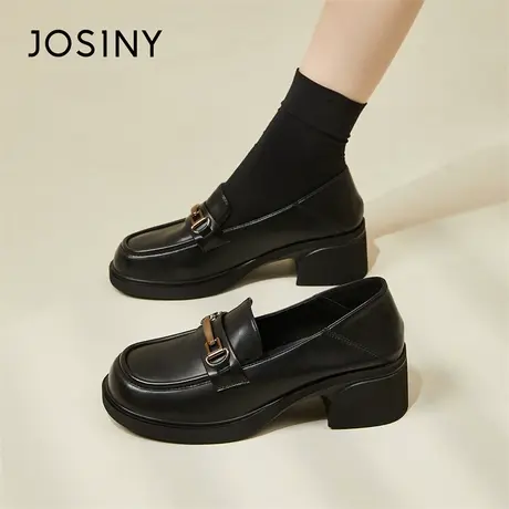 Josiny/卓诗尼黑色乐福鞋女2024新款春季厚底小皮鞋女士松糕鞋子商品大图