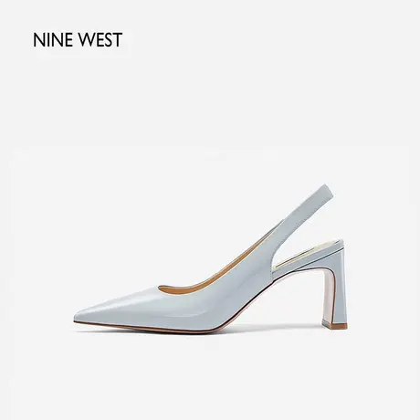 Nine West/玖熙复古凉鞋女夏季新款包头后空漆皮中跟气质高跟鞋图片