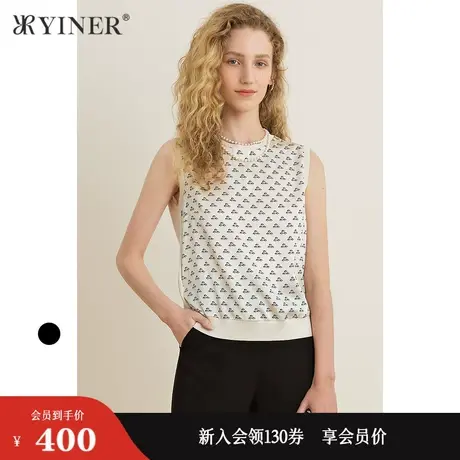 YINER音儿女装夏季圆领印花无袖毛针织衫商品大图