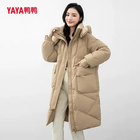 鸭鸭羽绒服女款2023年秋冬新品中长款连帽时尚休闲保暖外套Y图片