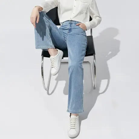 娅丽达女裤中直筒牛仔裤女2023年夏季薄款高腰复古窄版阔腿牛仔裤图片