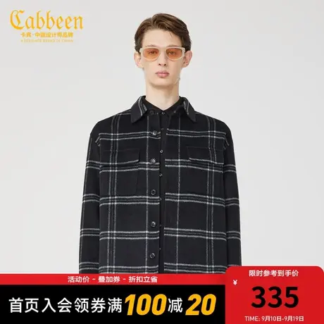 卡宾男装呢外套复古格纹夹克潮流宽松气质高级感H图片