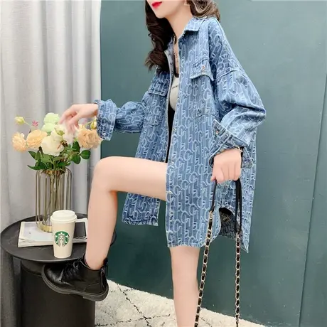 2023年春装新款网红中长款牛仔衬衫女韩版宽松慵懒风开衫外套上衣商品大图