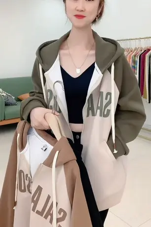 ins港风潮流学院风开衫连帽外套女学生百搭宽松休闲慵懒风卫衣潮商品大图