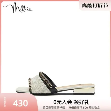 millie's/妙丽新款时尚休闲通勤气质小香风方跟女凉拖鞋SBQ12BT2图片