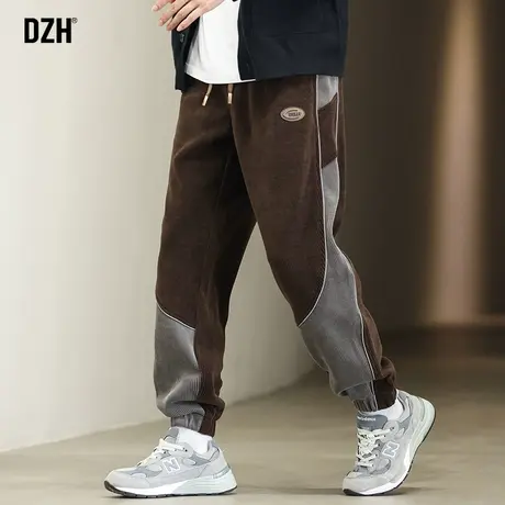 男士束脚拼接裤子男款美式高街2023新款秋季运动裤长裤灯芯绒男裤商品大图
