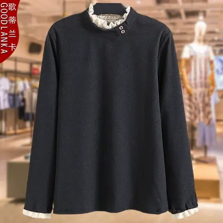中年妈妈春秋德绒打底衫洋气时尚中老年女士小衫加肥加大码女上衣商品大图