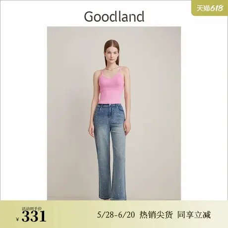 Goodland美地春季法式优雅V领吊带含羊毛樱花粉小背心图片