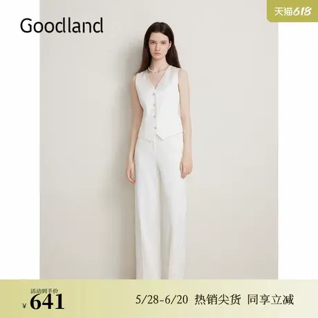 Goodland美地春季法式优雅长裤垂感白色裤子西装休闲裤商品大图