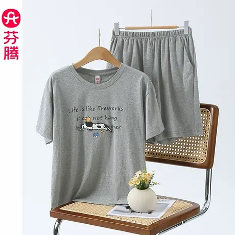 芬腾纯棉睡衣女夏季短袖短裤薄款凉感舒适休闲宽松家居服夏天套装商品大图
