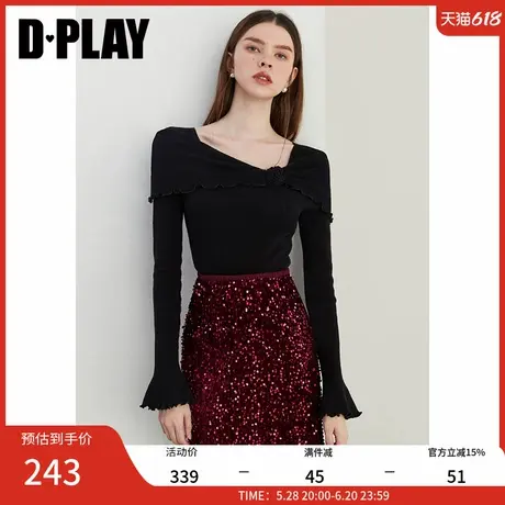 DPLA2025年春季黑色法式立体花朵针织衫洋气修身毛衣女上衣毛衫图片
