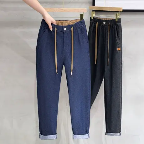 秋季新款简约藏青色牛仔裤男原色普洗百搭修身潮牌小脚显瘦长裤子商品大图