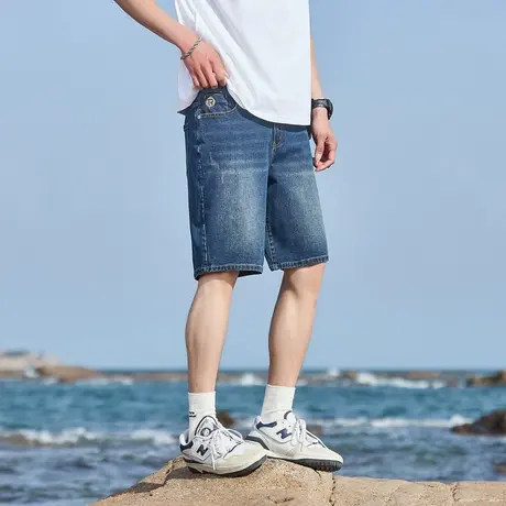 唐狮2025春夏季新款男牛仔中裤修身直筒潮流帅气经典五分短裤子男商品大图