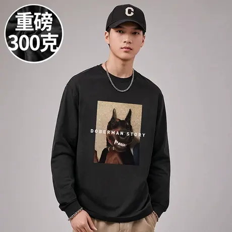 300g 美式复古美式重磅厚实纯棉OVERSIZE宽松圆领长袖T恤男款春季商品大图