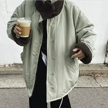 冬装羊羔毛两面穿工装棉衣女中长款韩版宽松大码时尚棉服保暖棉袄图片