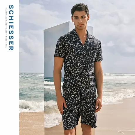 SCHIESSER舒雅男士纯棉软糯亲肤透气印花翻领睡衣家居服套装22559图片