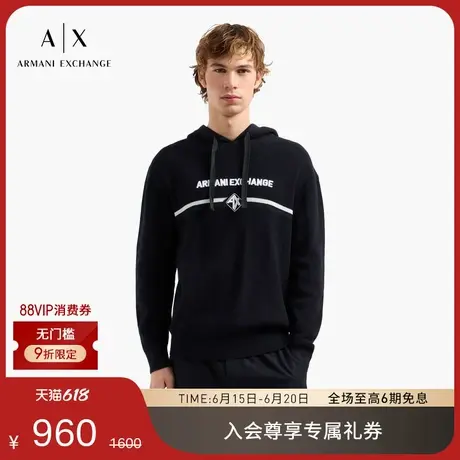 ARMANI EXCHANGE/阿玛尼男士Logo刺绣全棉连帽罗纹套头针织衫官方图片