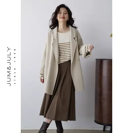 嘉茱莉2023年秋冬新款毛呢外套女小个子宽松羊毛双面呢大衣赫本风商品大图