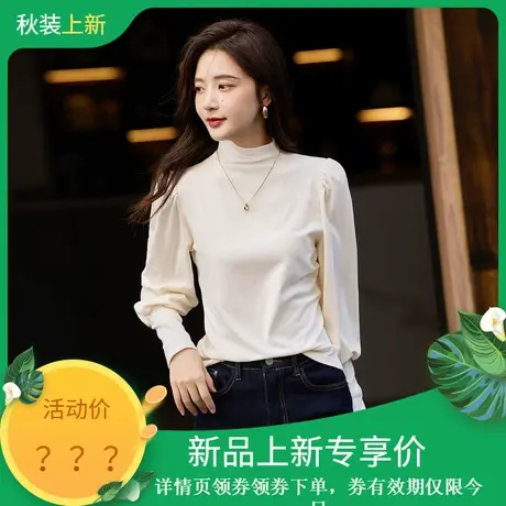 时尚气质简约长袖T恤打底衫女士2023年秋季新款百搭纯色休闲上衣商品大图