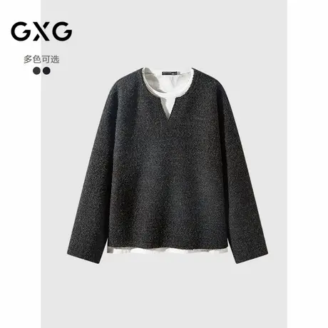 GXG男装 羊毛混纺假两件长袖针织V领通勤毛衣25年春#G25D313090商品大图