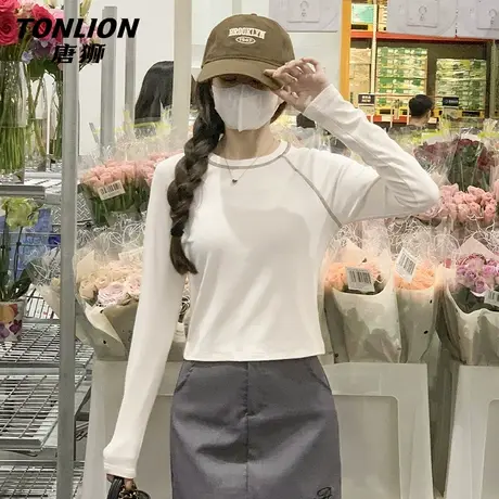 唐狮长袖t恤女2025新款新秋季修身显瘦时尚百搭内搭打底衫上衣vb图片