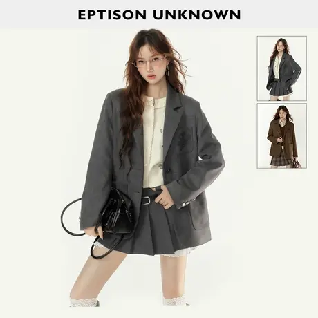 EPTISON麂皮绒西装外套女2025年秋季新款复古学院风高级休闲上衣图片