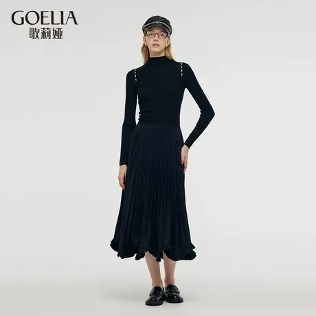 【柳哥严选】歌莉娅半身裙女秋冬新款设计感花瓣边压褶半截裙子图片
