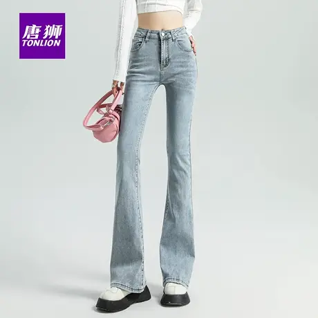 唐狮高腰微喇叭牛仔裤女秋季2025新款修身显瘦垂感拖地马蹄裤AX商品大图