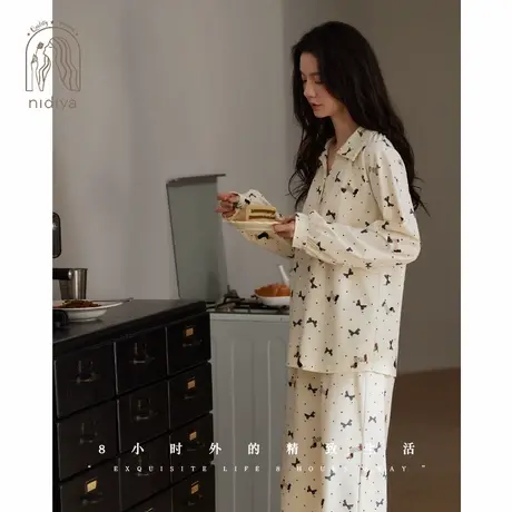 妮狄娅睡衣女秋季柔软棉长袖时尚开衫款甜美少女春秋季家居服套装商品大图