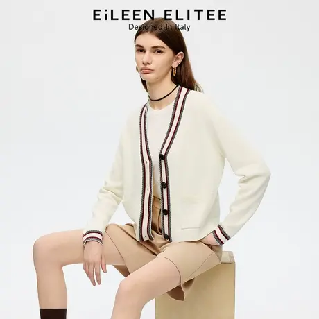 朗姿欧洲EiLEEN ELITEE海军风针织开衫通勤高级感2025年秋季新款商品大图