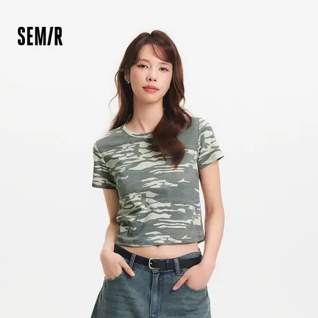 森马短袖T恤女短款小个子潮酷街头2025新款夏季修身迷彩上衣复XY商品大图