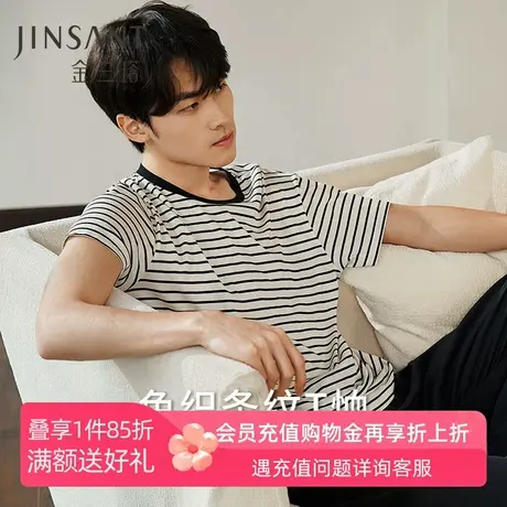 金三塔真丝短袖圆领T恤男舒适打底100%桑蚕丝宽松透气可外穿上衣商品大图