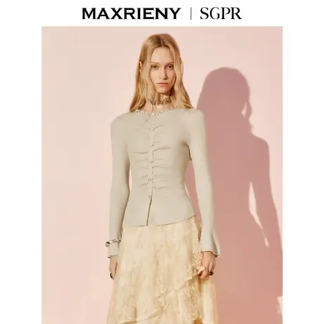 【商场同款】MAXRIENY毛针织衫25冬款羊毛混纺修身收腰长袖上衣女商品大图