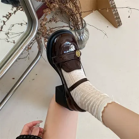 法式圆头粗跟玛丽珍鞋女2025秋季新款百搭小皮鞋配裙子学院风单鞋商品大图