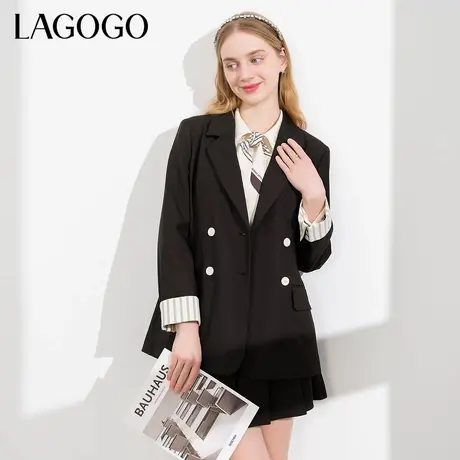 LAGOGO职业气质高级感西装女拉谷谷春夏新品黑色拼接休闲外套女商品大图