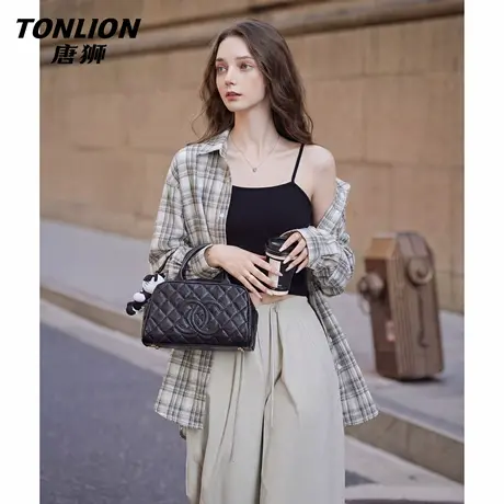 唐狮官方格子衬衫外套女2026新款春季宽松格纹衬衣叠穿翻领上衣VC商品大图