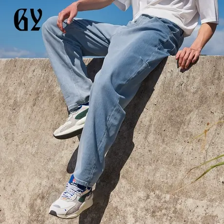 雅戈尔奥莱 GY男装蓝色破洞牛仔裤夏coolmax凉感宽松图片