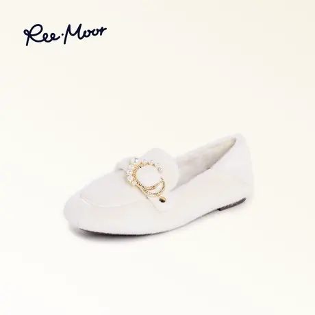 REEMOOR睿慕珍珠扣饰豆豆鞋2023秋冬新款软底保暖毛毛鞋抗寒棉鞋商品大图