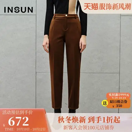 [老钱风]恩裳2023冬装新款舒适梭织休闲裤简约黑色小脚裤图片