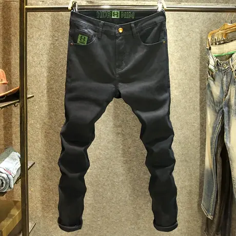 潮流百搭黑色秋冬款牛仔裤男士修身小脚裤韩版潮牌弹力休闲裤子男商品大图