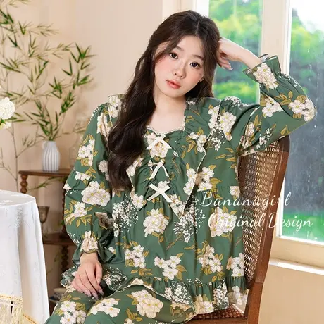 Bananagirl睡衣女款长袖春秋新款宽松甜美女士碎花套装家居服大码商品大图