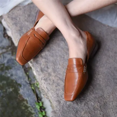 Artmu阿木原创英伦风小皮鞋女方头中空单鞋黑色工作鞋2023新款商品大图