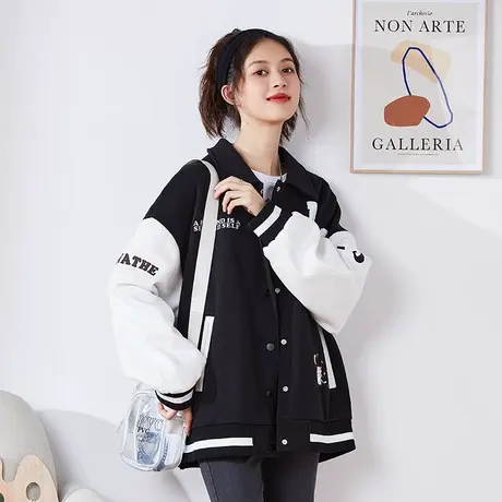 唐狮棒球服女春秋加厚新款上衣加绒运动百搭休闲外套设计感小众图片