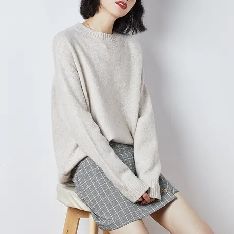 唐狮毛衣女秋冬慵懒风日系复古宽松高领圆领针织温柔软糯毛线衫商品大图