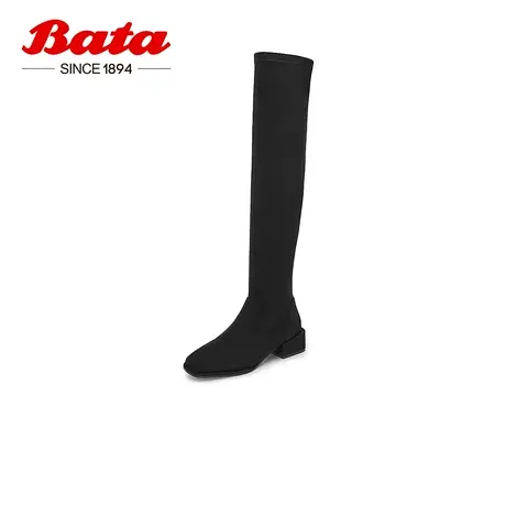 奥莱Bata过膝弹力瘦瘦靴女冬季新款粗跟骑士网红长筒靴286T8DC2图片