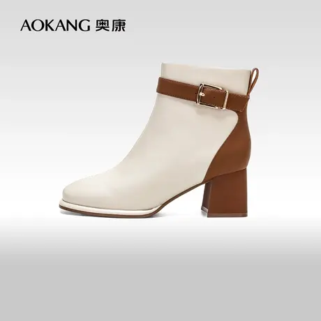 【门店发货】奥康女鞋冬季新款靴子加绒保暖拼色时尚舒适女士短靴商品大图