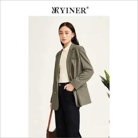 YINER音儿线上专选女装冬季双排扣纯羊毛西装外套商品大图