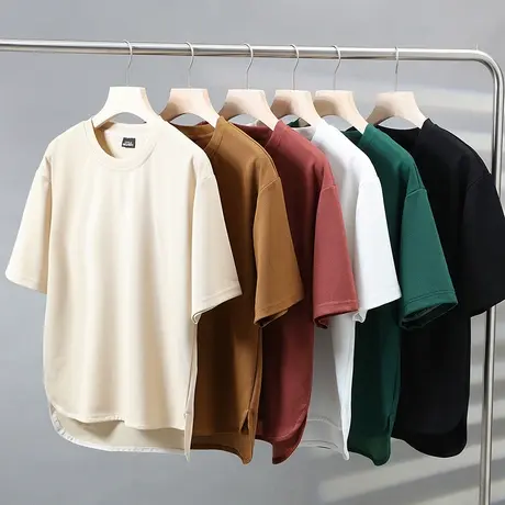 潮牌短袖丅恤夏季韩版潮流冰丝纯色衣服上衣男士宽松体恤半袖t恤商品大图