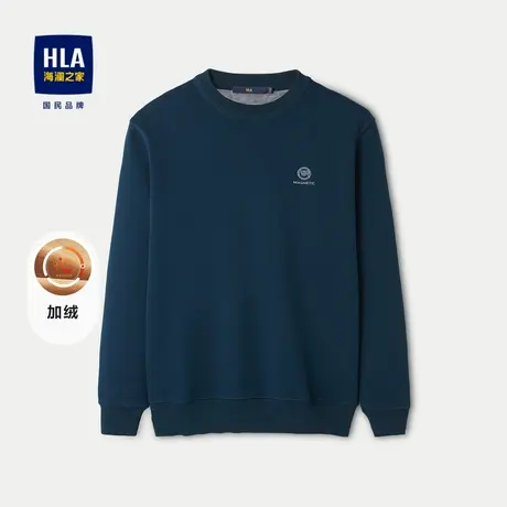 HLA/海澜之家加厚加绒保暖针织衫23秋冬新圆领高周波字母套头衫男商品大图