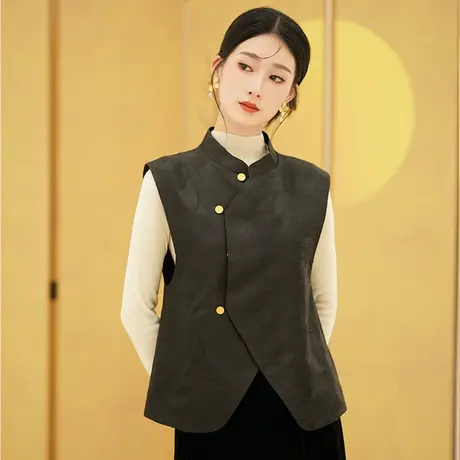 素飞新中式马甲秋冬保暖短款棉衣真丝香云纱上衣加棉背心SU4970图片